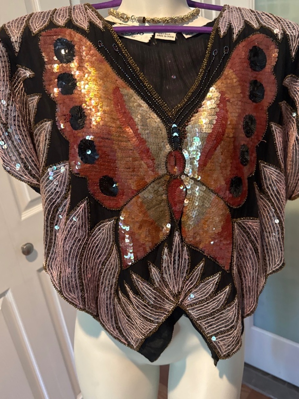 Vintage Swee Lo Sequined Butterfly Top